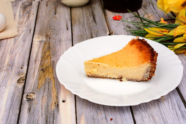 Homemade Yogurt Pie on wooden table