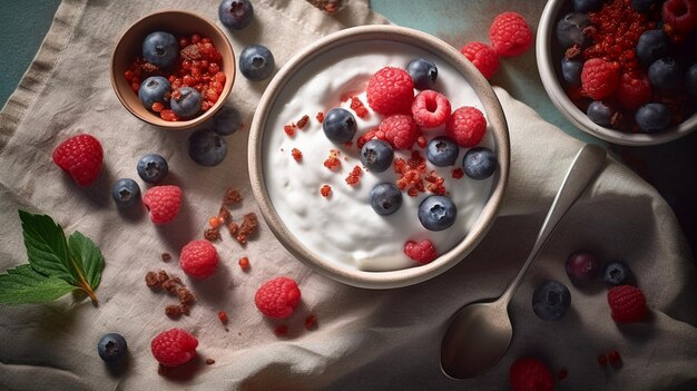 Homemade yogurt with fresh berries