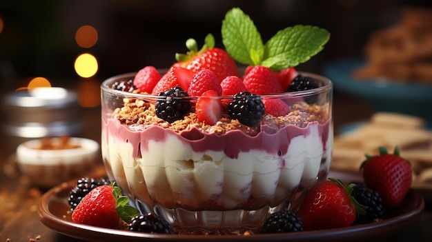 homemade yogurt with fresh strawberries and whipped cream