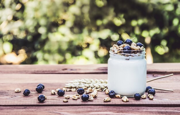 Homemade yogurt with fruits and cereals