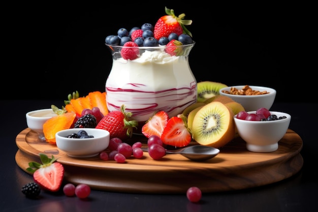 Homemade yogurt with various fruit toppings