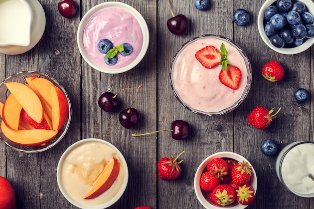 Homemade yogurt on a wooden