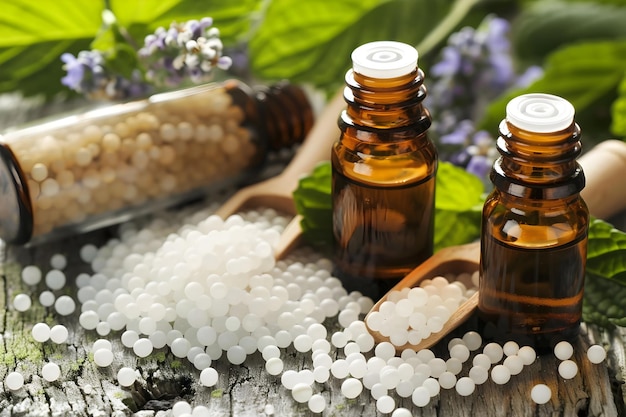 Foto homeopathische remedies en natuurlijke wellness essenties voor holistische zelfzorg