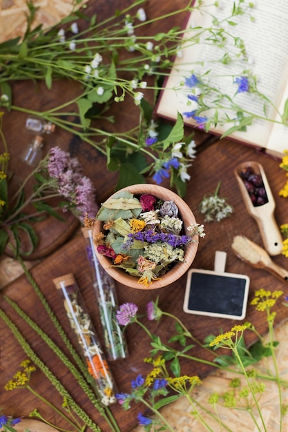 Homeopathy and herbal medicine concept