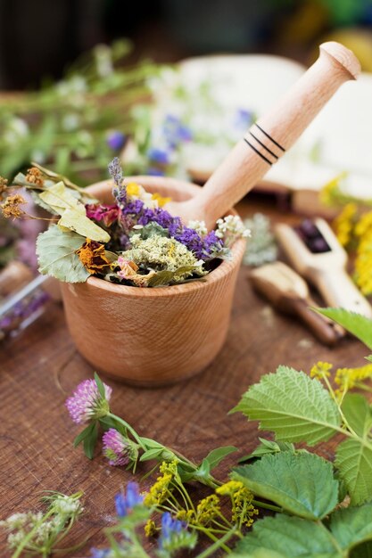 Homeopathy and herbal medicine concept