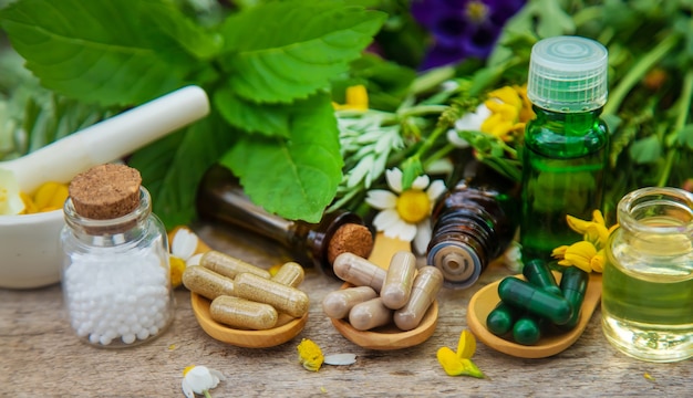 Photo homeopathy herbs and medicine pills