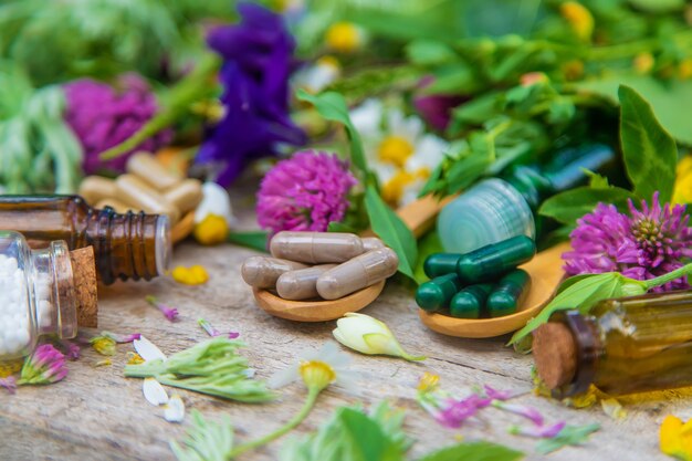 Homeopathy herbs and medicine pills