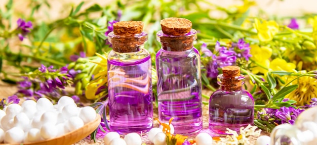 Homeopathy herbs and their extracts Selective focusnature