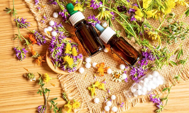 Homeopathy herbs and their extracts selective focusnature