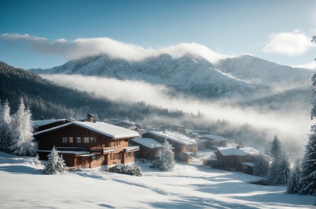 写真 山 の 背景 に ある 丘 の 頂上 に ある 家