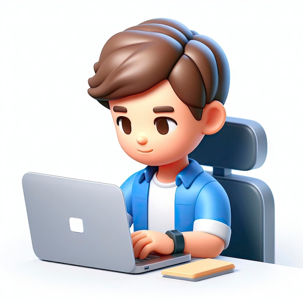 концепция домашнего обучения мальчик сидит за ноутбуком 3d персонаж генеративный ai