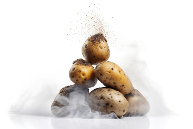 Homestyle Photo of a Towering Stack of Baked Potatoes Arranged in a Pyrex Dish