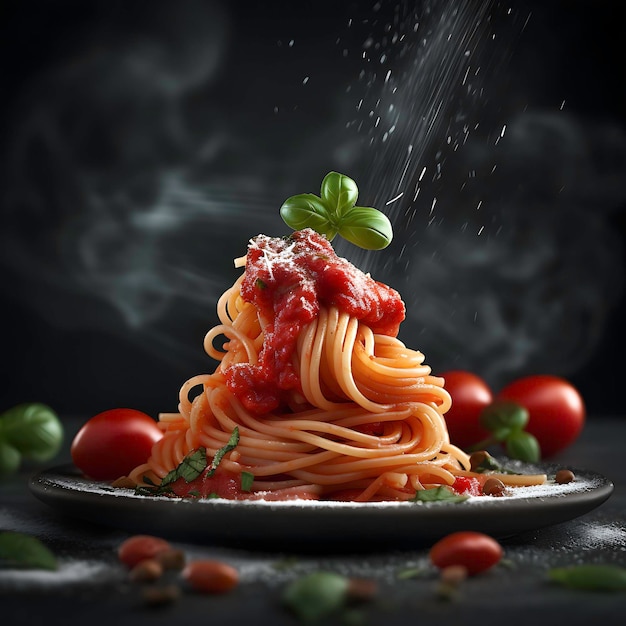 HomeStyle Tomato Pasta with Grated Cheese and Fresh Basil Generative AI