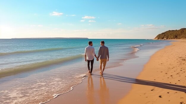 Homopaar geniet van een heerlijk strand GENEREER AI