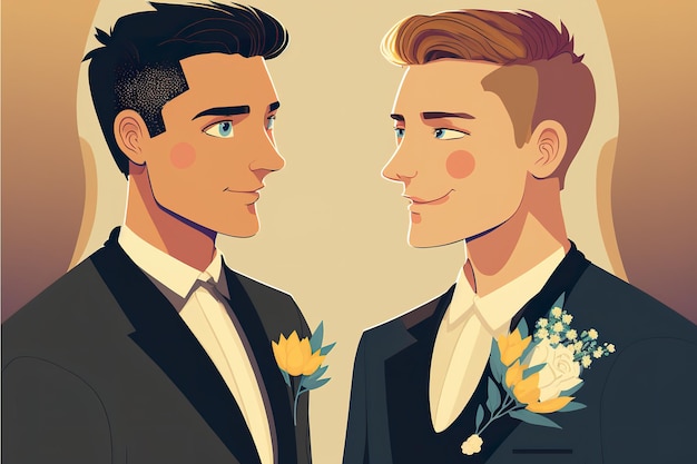 Плоская иллюстрация гомосексуальных лгбт-браков