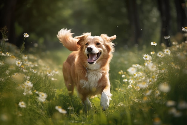 Hond die in het groene kamp loopt.