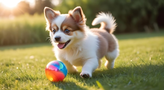 hond die in het park speelt pembroke corgi