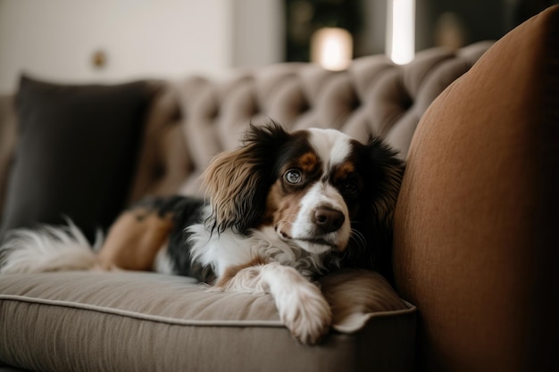 Hond die op bank loungen Illustratie AI Generatief