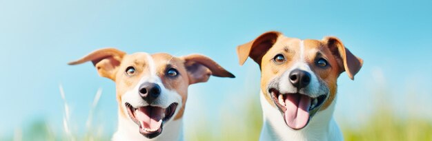 Hond dier plezier huisdieren gras puppy geluk jonge vriend portret natuur twee mooie gelukkige schattige vriendschap zoogdier schattig