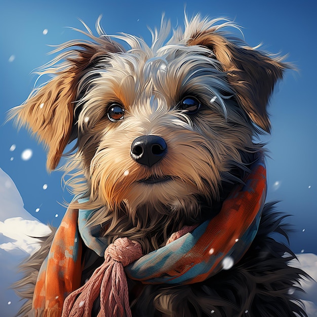 Hond draagt winter sjaal Kerst portret achtergrondbehang