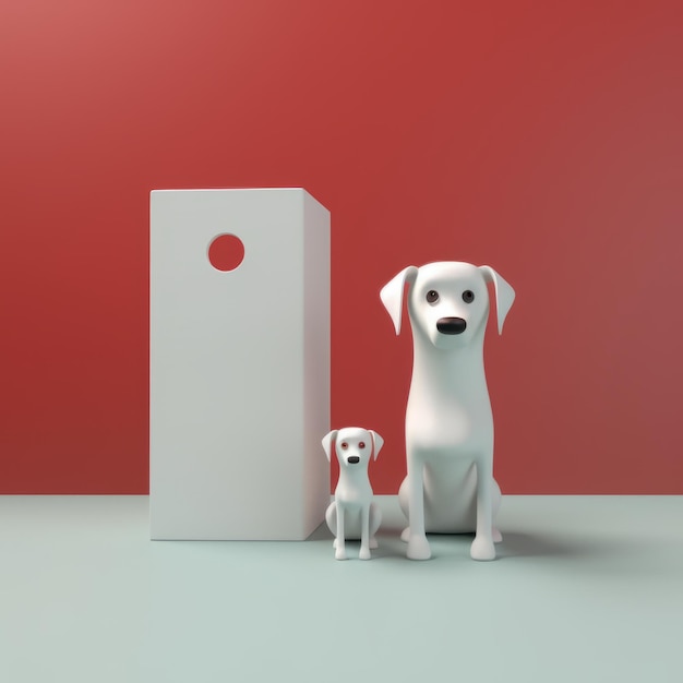 Hond en baby zittend op rode achtergrond geometrische minimalistische Sc