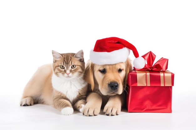 hond en kat met kerstcadeaus