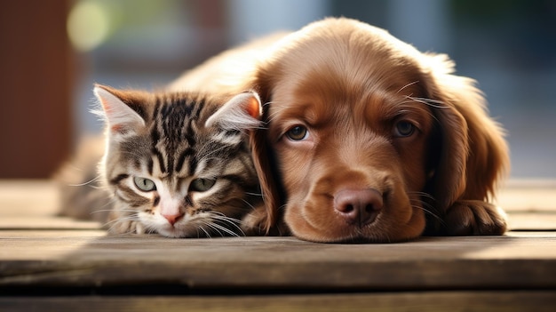 Hond en kat schattige huisdieren Webbanner met kopieerruimte Generatieve AI