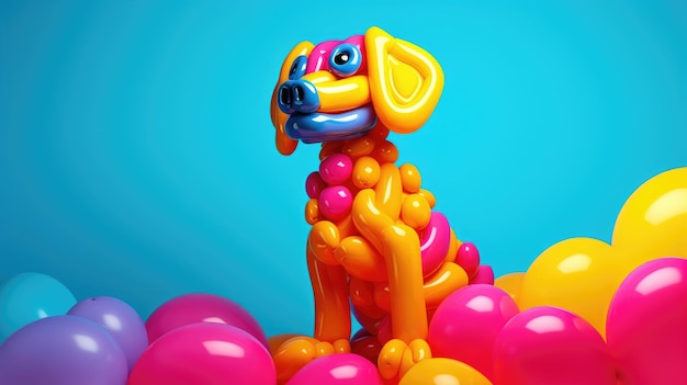 Hond gemaakt van een ballon achtergrond in levendige kleuren