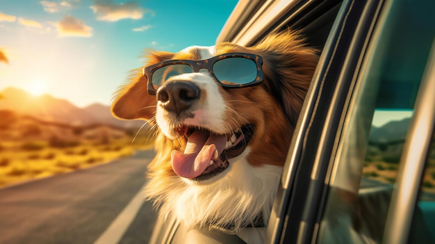 Hond geniet van reizen met de auto