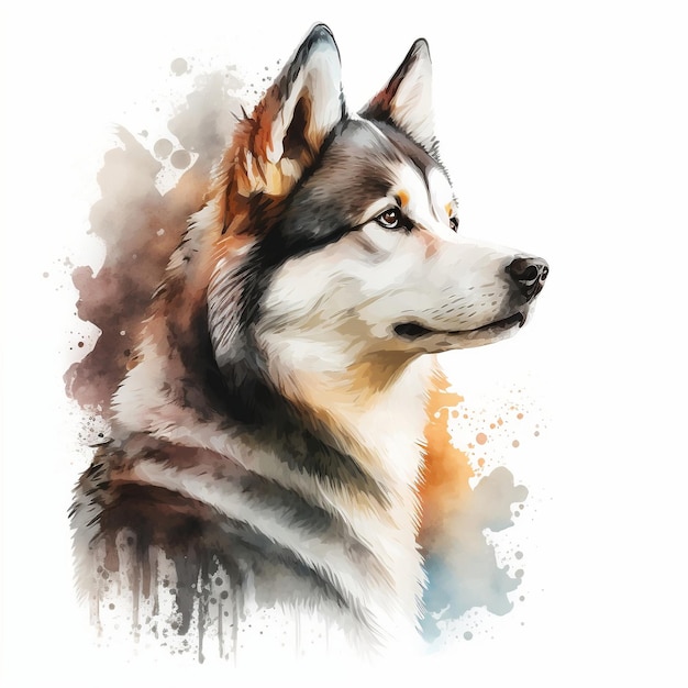 Hond Husky aquarel stijl