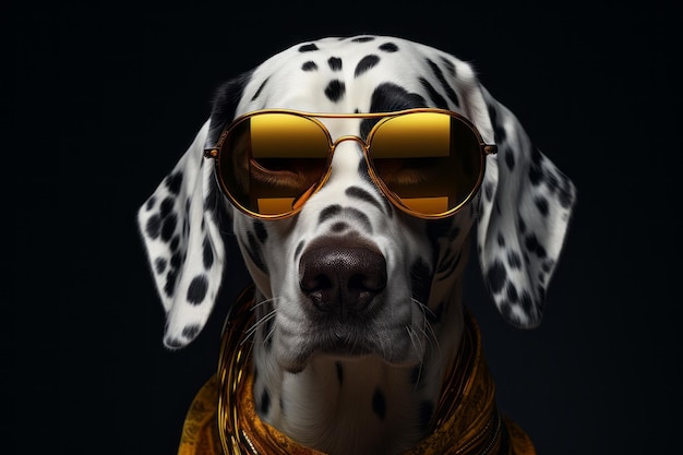 Hond in bont met gouden bril fotorealistische fantasy stijl dieselpunk generatie ai