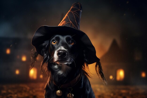Hond in een feestelijke Halloween-hoed Generatieve Ai