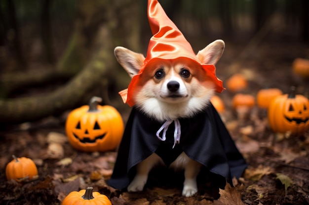 Hond in een Halloween-kostuum Hond bij een maskerade Generatieve AI