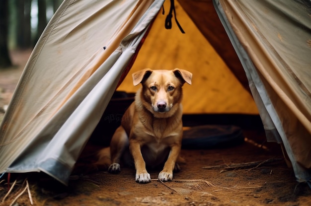 Hond in een tent Reizen met dieren Generatieve ai