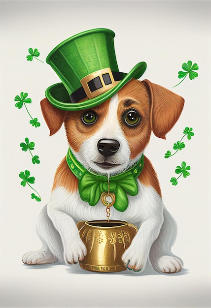 Hond in groene hoed St. Patrick's Day outfit gegenereerd door AI