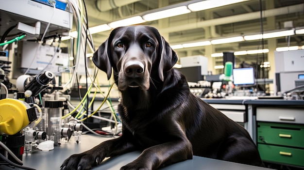 Hond in het lab.