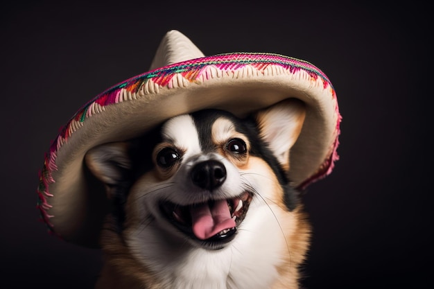 Hond in Mexicaanse sombrero Cinco de Mayo vakantie AI gegenereerd