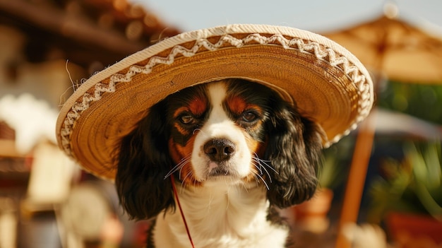 Foto hond in sombrero als een banier van cinco de mayo viering