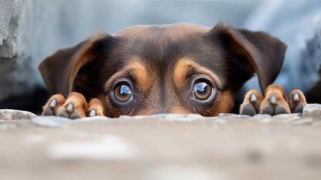 Hond kijkt uit van de rand Huisdierenportret Generatieve AI