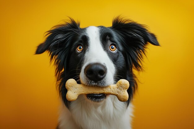 hond met een bot in zijn mond