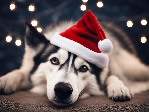 Foto hond met kerstmuts