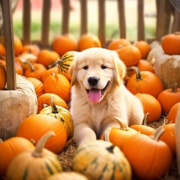 Hond met pompoen Halloween decoraties