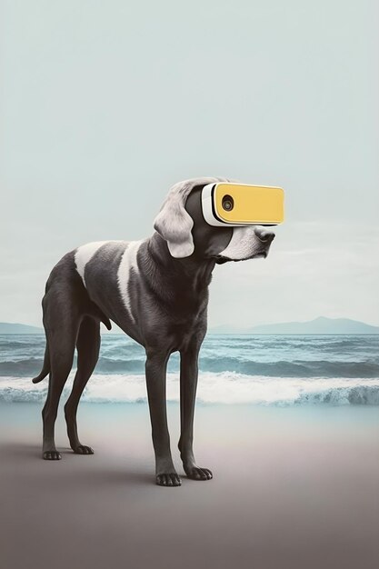 Hond met vr-bril collage minimalisme