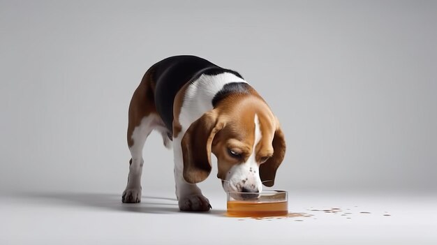 Foto hond met zijn voerbak