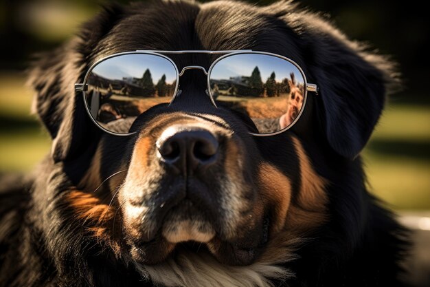 Hond met zonnebril kruipt in de huid van een mens op vakantie