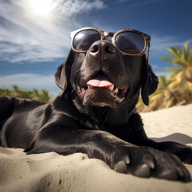 hond met zonnebril op het strand