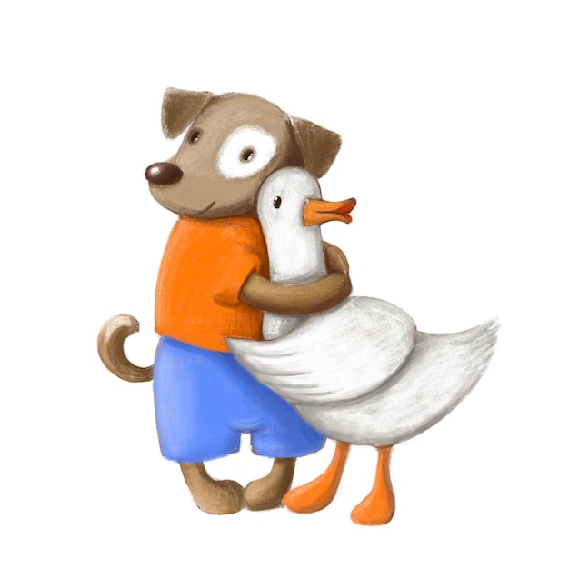 Hond omarmt de gans zoete knuffels clipart