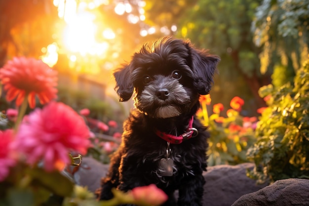 hond omringd door de natuur