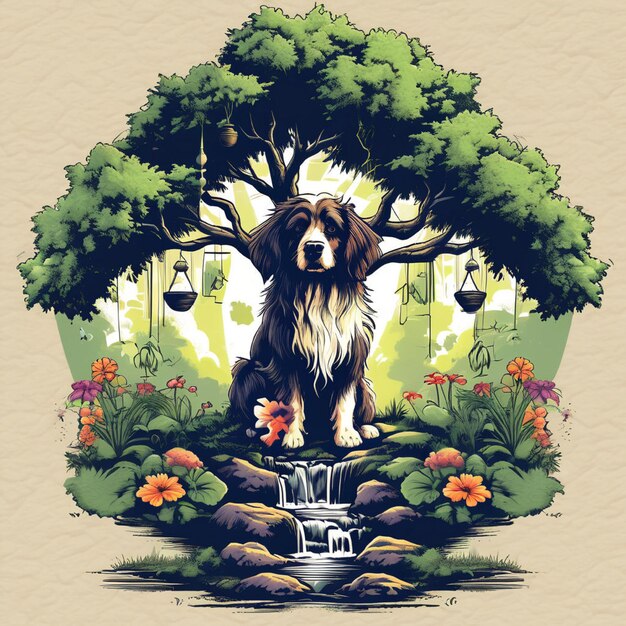 Foto hond onder de boom t-shirt ontwerp
