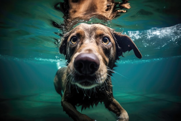 Hond Onderwater Zwemmen In Zwembad Generatieve AI